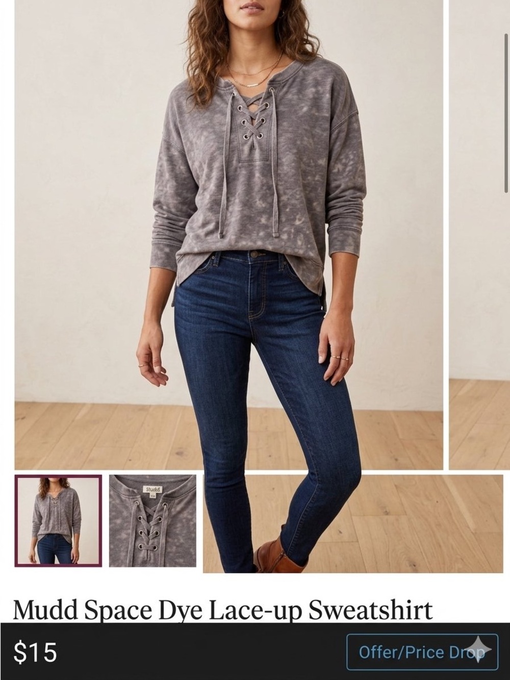 Space Dye Lace up Long Sleeve Shirt